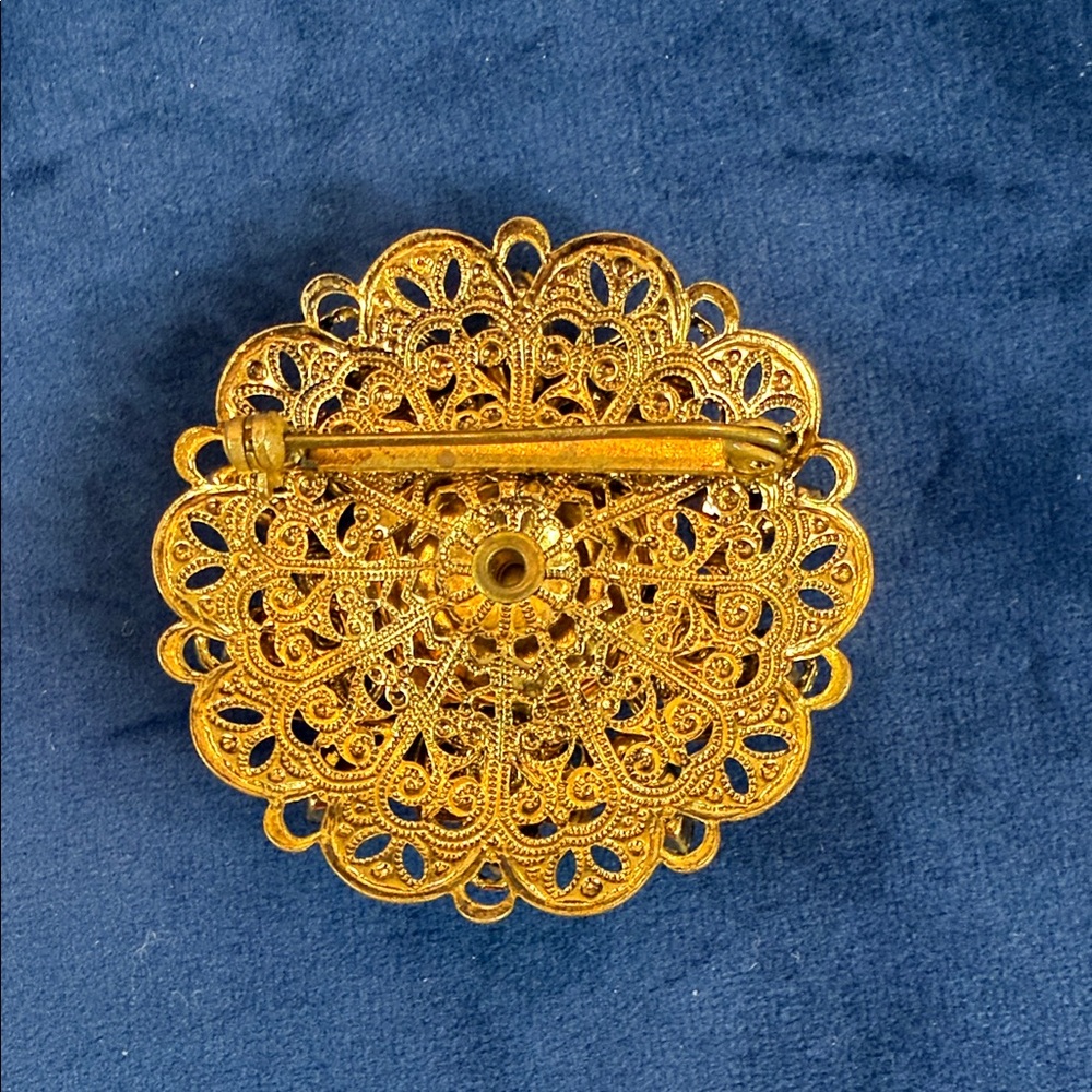 Vintage West Germany Gold and Multicolor Brooch With AB Center Stone - Picture 5 of 9
